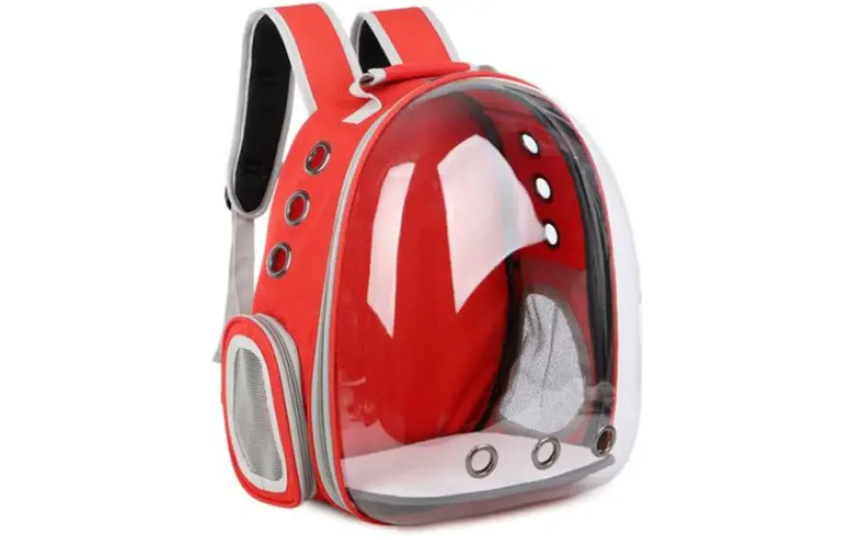 Red cat carrier backpack.