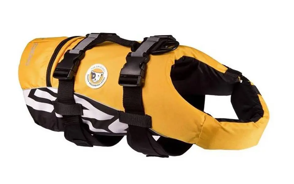 Ezydog Doggy yellow life jacket for dogs.