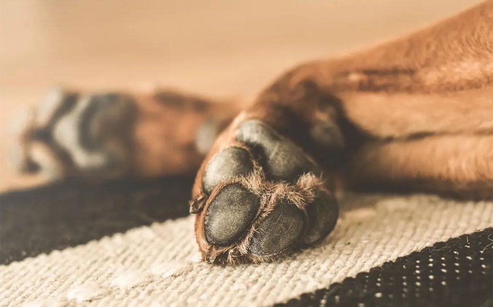 A dog's paw seen up close..